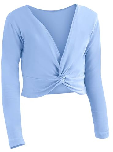 Camiseta de ballet de manga larga para niñas, camiseta de danza de color puro, camiseta casual para la escuela, yoga y deportes, azul, 6-7 años
