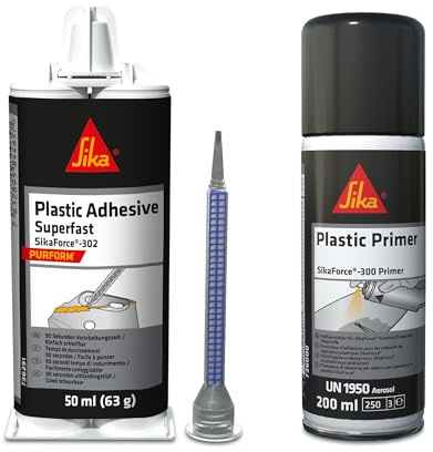 Sika - Kunststoff-Reparatur Set - SikaForce-302 2K Klebstoff und SikaForce Primer-300 - Haftvermittler und Klebstoff für die Autoreparatur