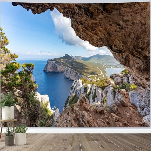 Calefee Wandteppich xxl 350x256, Wandteppich Groß Meer Höhle Landschaft, Wandbehang Natur Wohnzimmer