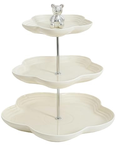 ESSMOKO Alzatina per dolci Vassoio per frutta e caramelle frutta secca e pasticceria set di contenitori in ceramica a più livelli colore crema e giallo 3 livelli