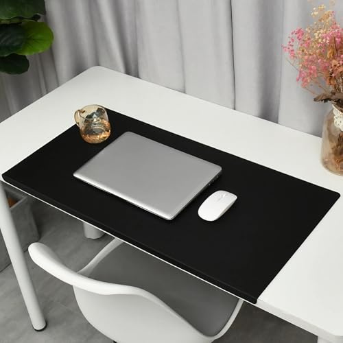 Schreibtisch auflage mit kante und kantenschutz, wasserdicht und schmutzabweisend, rutschfest, 2 mm dick, aus PU-Leder, für Büro, Heim, Gewerbe und Studienumgebungen(Black,60 x 100cm)