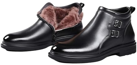 Bottes Homme d'hiver À Enfiler Doublure en Peau De Mouton Semelle Antidérapante Chaussures De Ville Temps Froid for Trajets Professionnels Et Extérieur Quotidien(Black,43 EU)