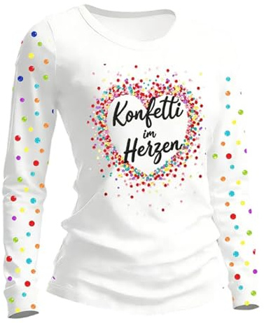 Konfetti im Herzen Langarmshirt Damen Bunt Herz Geburtstag Fastnacht Karneval Kostüm Fasching Outfit Damen T-Shirt