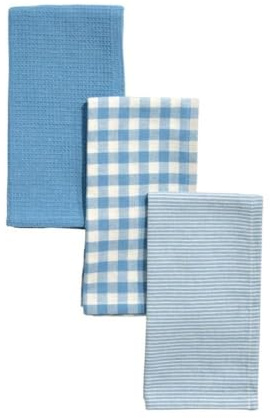 DAMDAM GO Paño de Cocina, Absorbente y Resistente, Diseño Elegante para Cocina, Juego de Trapos Suaves, 50 x 50 cm, Pack 3 Unidades (Azul)