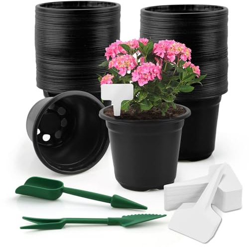 100 Pezzi Vasi per Piante in Plastica, mini Vaso Piante Leggeri, Vasetti per Piantine Riutilizzabile con Fori di Drenaggio,Piantine con Drenaggio Fori per Trapianto di Ortaggi Succulenti (Black)