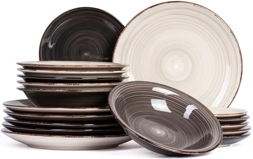 Cookinglife Vajilla Delice Grey 18 piezas 6 personas | 6 platos, 6 platos profundos, 6 platos de desayuno
