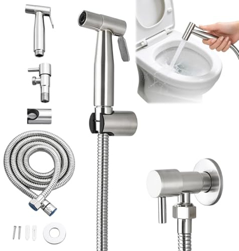 4-Piece Bidet Sprayer Kit, Handheld Toilet Bidet Sprayer with Stainless Steel Spray Gun, Adjustable Jet Spray for Personal Hygiene, Pet Bathing and Toilet Cleaning Includes Hose and Wall Mount Bracket