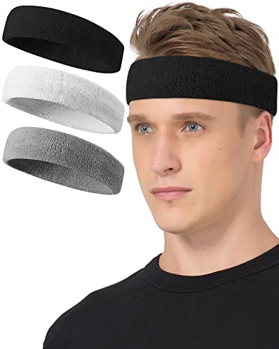 Tanluhu Sweatbands Sport Headbands for Working Out, Exercise, Tennis, Basketball, Running - Terry Cloth Athletic Sweat Cotton Headband Outdoor for Men & Women