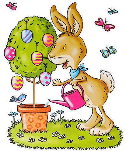 alles-meine.de GmbH 3 Stück große Fensterbilder - Osterhase mit Osterei & Baum - statisch haftend - selbstklebend + wiederverwendbar/Sticker Fenstersticker Aufkleber - Fe..