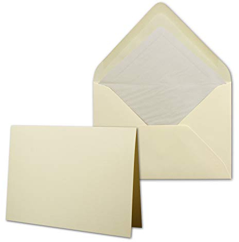 100 Sets - großes Kartenpaket mit 100 Faltkarten & 100 Umschlägen DIN B6 in Creme-Chamois - GERIPPT