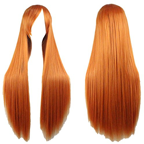 Zinsale 32 Lange Gerade Cosplay Perücken Natürliche Hitzebeständige Synthetische Lolita Anime Haarteil (Orange)
