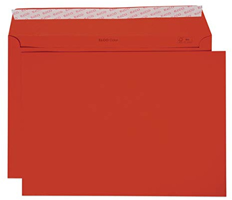 Elco 24095.92 Color Box mit Deckel und 200 Briefumschläge/Versandtasche, Haftklebeverschluss, C4, 120g, intensiv-rot , Fenster: nein, C4 (324x229mm) für Papierformat A4
