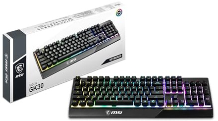 MSI Vigor GK30 RGB Gaming Keyboard, 6-Zone RGB Lighting, Water Repellent & Splash-Proof, Mechanical-Like Plunger Switches