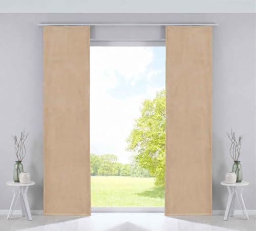 Gardinenbox 2er Set Flächenvorhänge Verdunkelung Schiebegardinen »Milano« Samt Blickdicht Blackout Paneelwägen Beschwerungsstangen Sand HxB 245x60 cm, 203571-2