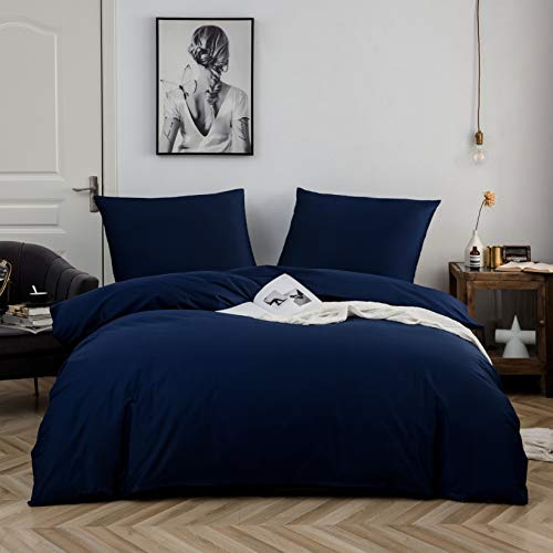 AYSW Baumwolle Bettwäsche 135x200 cm Marineblau 1 Bettbezug mit 1 Kopfkissenbezug 80x80 cm