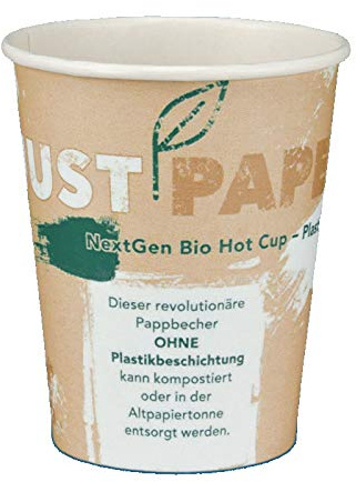Pro DP 1000 Bio Kaffeebecher Coffee to go Becher Just Paper 12oz 300ml 0,3l Slim Ø80mm kompostierbar ohne PLA oder PE Beschichung in Papiertonne entsorgbar - Inkl. VerpG in D