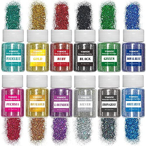 HEMOER 12 Farben Glitzerpulver 180g, Feiner Glitter Basteln mit Streufunktion Glitzerstaub geeignet für Nail Glitter Tattoos Körper, Epoxidharz, Karten, Dekorieren und als Glitzer zum Basteln