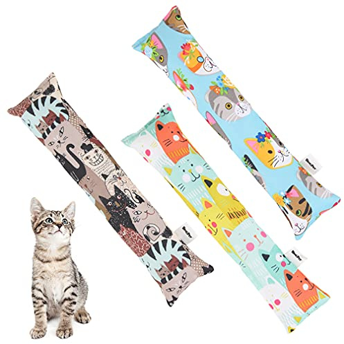BINGPET Lot de 3 jouets à herbe à chat durables et résistants aux morsures, remplis d'herbe à chat naturelle, coussin d'intérieur avec impression mignonne