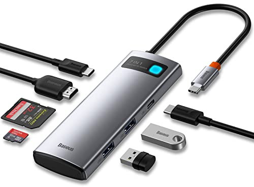 Baseus USB C Hub 7 in 1 Docking Station Adapter mit 4K HDMI, 100W PD, 2 USB 3.0 5Gbps Datenports, SD/TF Kartenleser für mehr Typ C Geräten