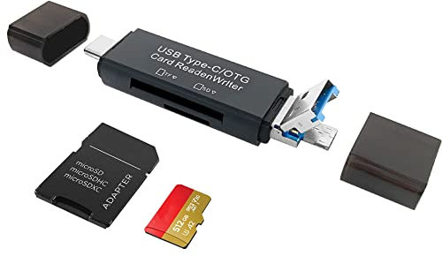 Seminer Lector de Tarjetas SD, 5 en 1 Micro/USB C/USB 2.0 Lector de Tarjetas SD de Memoria Portátil, Adaptador OTG de Doble Ranura para Tarjeta TF SDXC Micro SD Micro SDHC Compatible con PC (Negro)