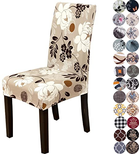 Lalluxy Parson - Cubre Sillas, Fundas elásticas para sillas de comedor, protectores de sillas para fiestas y mascotas, ajuste universal, poliéster suave (juego de 6, flores blancas)
