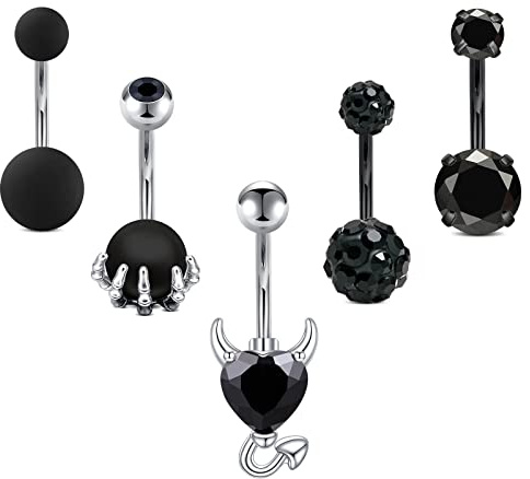 JFORYOU 14G Bauchnabelpiercing Chirurgenstahl Piercing Bauch Nabel Schädelhand Bauchnabelpiercing Böse Zirkon Herz Bauchnabel Piercings