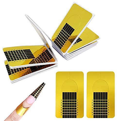 100 Stück Nagelschablonen Nagel-Schablonen, Modellier-Schablone selbstklebend für Gel-Nägel & Nagel-Verlängerung Golden Schablonen