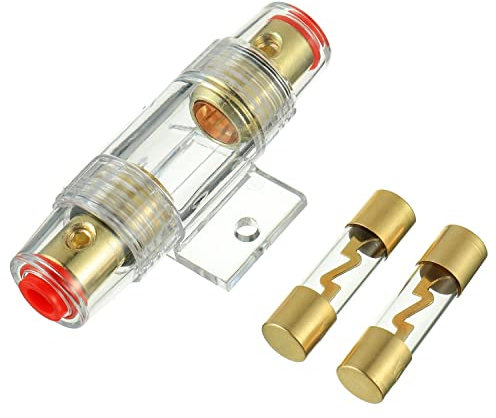 BOJACK 1 Pcs Gold Plated Inline AGU Fuse Holder & 2 Pcs Gold Plated Glass 50A AGU Fuse for Automotive Audio Power Safety Protection (50A)