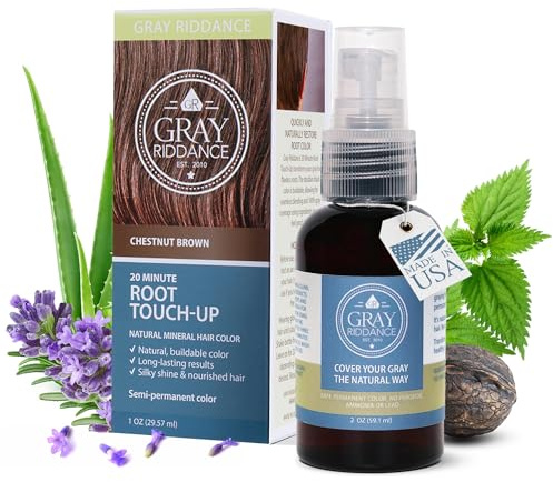 Gray Riddance 20-Minute DIY Hair Root Touch Up Spray - Semi-Permanent Vegan Gray Coverage for Men & Women - 100% Vegan, Non-Toxic, Ammonia-Free Hair Color Dye - Pregnancy Safe - Chestnut Brown (1 oz)