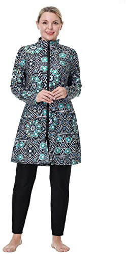 ShuoBeiter Muslimischer Badeanzug für Frauen Plus Size Burkini Modest Islamic Swimwear Full Cover Hijab Top Pants Fat Badeanzug(7XL,S2)