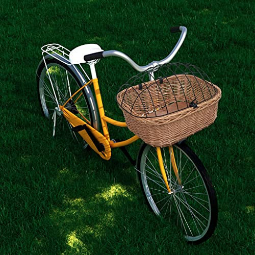 Gecheer Fahrrad-Frontkorb mit Deckel 50×45×35 cm Naturweide Fahrradkorb Weidenkorb für Vorne Transportkorb Weidenfahrradkorb Lenkerkorb Hundekorb