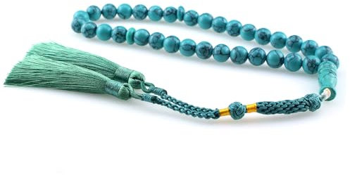 beirunde Tasbih Tesbih Islamische 33 Gebetsperlen, Muslimische Islam Subha Sebha Sorgenperlen, Allah Mohammed Ramadan Rosenkranz, Tasbih Türkis Stein Perlen handgefertigte Quaste