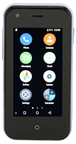 D18 Mini Smartphone, Världens Minsta Mobiltelefon 2,5 Tum Liten Telefon för Android, 1GB 8GB Quad Core Mini Phone Barntelefon, Dual SIM Dual Camera 3G Olåst Mobiltelefon (Ljusblågrå)