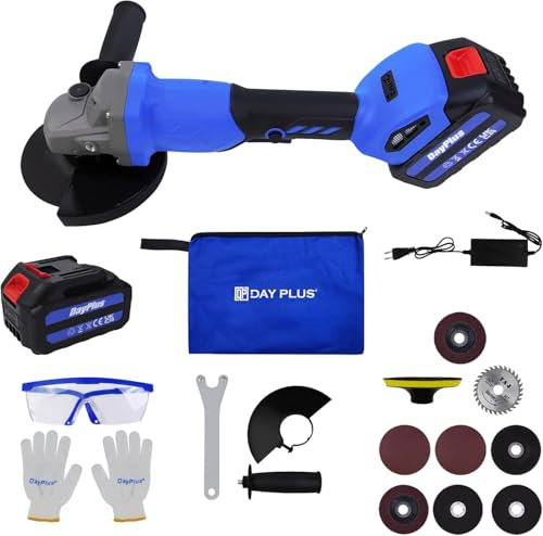 Smerigliatrice angolare a batteria 21 V, senza spazzole, tre modalità di velocità regolabile, 10000 giri/min, batteria agli ioni di litio da 6,0 Ah e caricabatterie, 6 ruote da taglio incluse