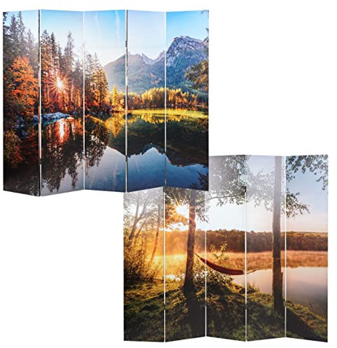 Mendler Foto-Paravent mit Schallschutz HWC-L55, akustischer Raumteiler Trennwand Sichtschutz, MVG - 180x204cm Waldsee