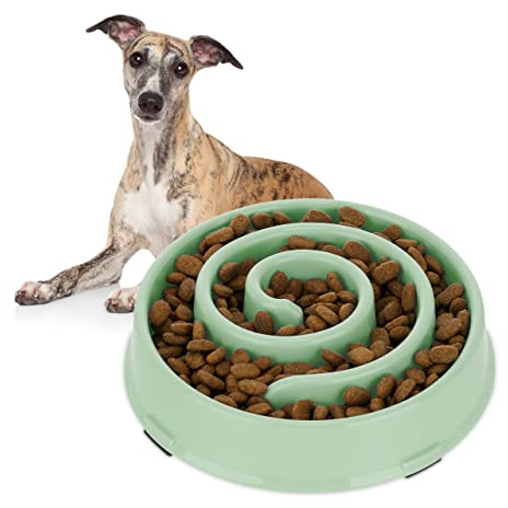 Relaxdays Anti Schling Napf, Futternapf für Hunde, Tiernapf 600 ml, langsames Fressen, Hundenapf spülmaschinenfest, grün, Kunststoff, 5 x 21 x 21 cm