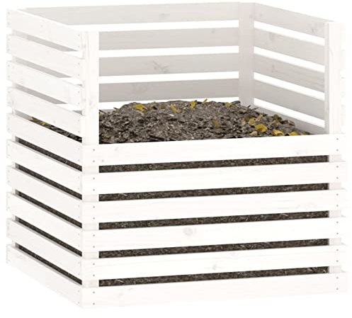 Tidyard Compostiera,Composter,Compostiera da Giardino Legno,Compostiere in Legno,Contenitore per Compost in Legno,Massello di Pino,Bianco 80x80x78 cm
