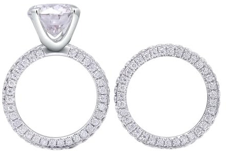 Skcess 18 Karat Weißgold Eheringe Weiß Moissanit, Wedding Ring Ringset mit 4 Runden Krallen, 10x10mm 4 Karat Moissanit Ringe Frauen Größe 45 (14.3)