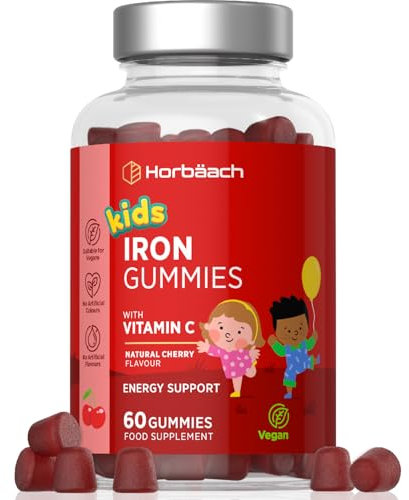 Fer Gummies Enfants 7mg avec Vitamine C 20mg | 60 Vegan Gummies | Fer Complément Alimentaire avec Acide Ascorbique | Iron Supplement Vitamin C for Kids | par Horbaach