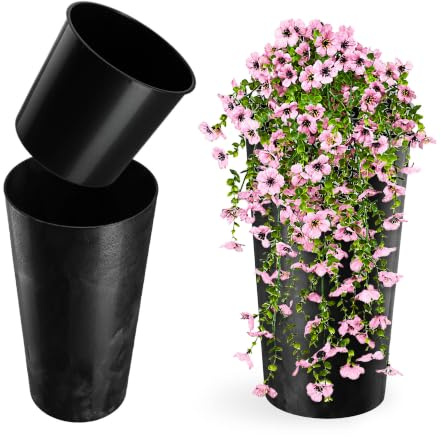KADAX Pflanzkübel mit Innentopf Schwarz Ø 30 cm, Höhe 57.5 cm, ca. 8L – Moderner Pflanztopf mit Einsatz, Blumentopf aus robuster Kunststoff für Innen- und Außenbereich
