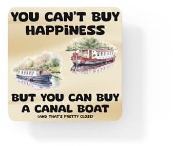 Canal Boat Coaster Gift – You Can't Buy Happiness But You Can Buy A * – Cute Novelty Fun Holiday Present
