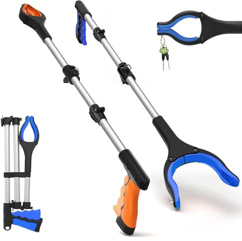 Wiseten 2-Pack Litter Pickers Grabber Stick, 43'' Foldable Lawn Trash Picker Up Grabber, Portable Grabber Stick for Elderly, Grabber Reacher Tool with Magnet, Picker Upper Grabber for Adults Disabled