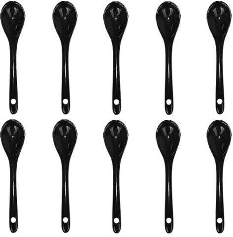 Pirhosigma 10 pcs Black Porcelain Egg Spoons Ceramic Spoons 4.7 inch Coffee Spoon Dessert Yogurt Tea Milky Tea
