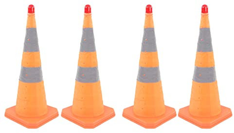 Natudeco 4 Stück 28 Zoll faltbarer Verkehrskegel, tragbarer Verkehrskegel, Mehrzweck-Baukegel, orange, reflektierend, faltbarer Pop-up-Bau-Park-Sicherheitskegel mit LED-Licht