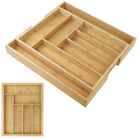 EFAN Bamboo Cutlery Drawer Organiser 6-8 Compartment Cutlery Tray Kitchen Drawer Organiser Rack Holder Tray 52cm x 43cm Expandable Flatware Tray Drawer