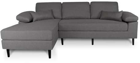 SAMIRA Divano angolare 3 posti con chaise longue sinistra mod. Washington (Tessuto, Grigio chiaro)