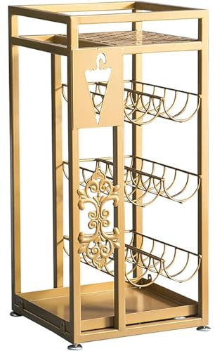 WOYZDQ Regenschirmständer Goldener Schirmständer aus Eisen, Schirmhalter mit Abtropfschale, Aufbewahrungsständer für Gehstöcke/Gehstöcke, Schirmständer für den Eingangsbereich Mülleimer