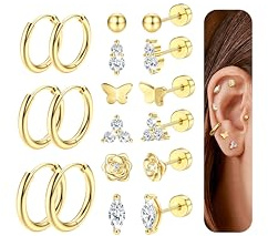 JeweBella Boucles d'Oreilles Femmes Acier Inoxydable Petites Boucles d'oreilles Argent Créoles Or Piercing Oreille Helix Cartilage Clous d'oreilles Hypoallergéniques Boucles d'oreilles Femme Or