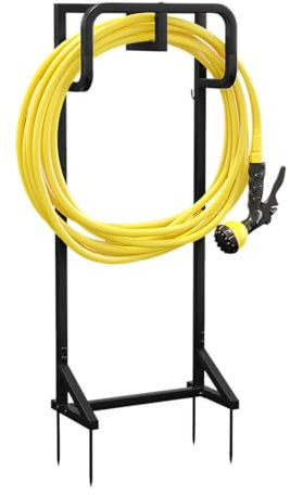 AZERPIAN Garden Hose Holder Detachable Hose Holder Freestanding Heavy Duty Metal Hose Reel Stand Water Hose rack For Outside (Black, 15.35 * 7.09 * 44.88)
