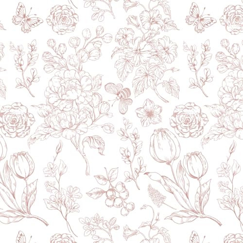 Fiula Floral Peel and Stick Wallpaper Self Adhesive Wallpaper 44x300CM Pink White Contact Paper Thick Vinyl Wrap for Furniture Waterproof Removable for Living Room Bedroom Butterfly Tulips